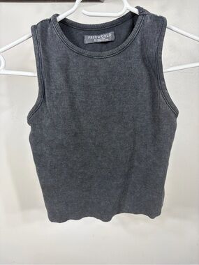 Ribbed Crop Tank Top - Charcoal Grey